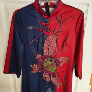 Women Retro Floral Cheogsam Dress Elegant Chinese Qipao Mandarin Collar Dress XL